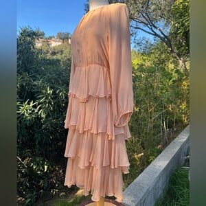 Vintage 1970s Oscar de la Renta apricot silk ruffle dress